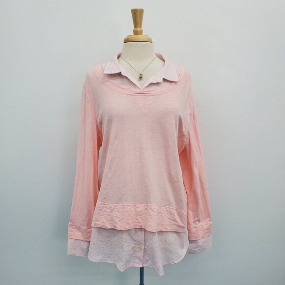 Tommy Hilfiger Womens Pink Layered Long Sleeve Button Shirt Top Blouse Size 2XL - Picture 1 of 15